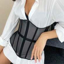 1 件女式网状塑身紧身胸衣上衣，修身休闲腰部束身衣，适合万圣节