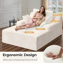 Nalupatio 51'' Oversized Chaise Lounge Chair Indoor, Non-Assembly Deep Seat Sofa Bed Corduroy Sleeper Cloud Couch With 2pcs Pillows For Reading Living Room - 米色 - 查看 6