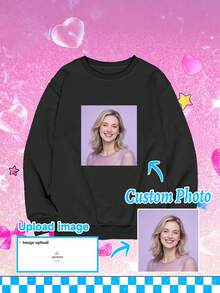 Sudadera con estampado de foto personalizable de talla grande - Parte superior informal de punto de poliéster para estar en casa - Cálido jersey de cuello redondo para otoño/invierno