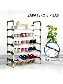 Estante Organizador de Zapatos 5-6 Niveles, Armable con Puerta, Ahorrador de Espacio para Hogar - Negro - Ver 4