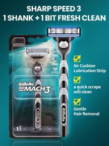 Gillette Fusion3 Razor Handle + 1 Cartridge Refill, 3-Blade Progressive Shaving, Flexible Pivot, Metal Non-Slip Handle, Easy One-Touch Open For Cleaning, Manual Shaver For Daily Use - Gillette Mach 3 Black 1 Handle + 1 Blade - View 1