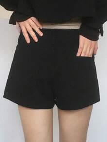 YCYC Spring/Summer Fashion Personalized Zipper & Button Shorts Black - Black - View 5