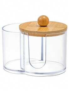 2-In-1 Bamboo Lid Transparent Plastic Storage Box, Desktop Makeup Organizer Box With Double Round Holes, Transparent Cosmetic Storage Box With Dual Compartments - Modern Vanity Table Storage Box With Lid, Bathroom Vanity Organizer, Suitable For Makeup Brushes, Lipsticks, Beauty Tools Bag, Makeup Bag, Toiletry Bag, Desk Organiser, Cosmetic Bag, Makeup Pouch, Make Up Organizer, Vanity Accessories, Make Up Pouch, Make Up Bags, Jewellery Box, Pouch, Makeup Brush Holder, Brush Holder, Perfume Organiser, Pouch Bag,Gifts For Women,Christmas Gifts,Gift Ideas For Women - Clear - View 7