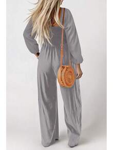 Women's Casual Loose Overalls Jumpsuits One Piece Long Sleeve Wide Leg Long Pant Rompers With Pockets - Màu Xám nhạt - Xem 5