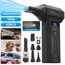 160,000 转/分钟涡轮喷射风扇，飓风级吹风，无线电动除尘器，4 速无刷电机，LED 灯和多喷嘴套件，适用于落叶、电脑/汽车清洁