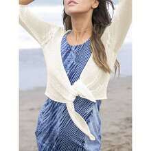 Women Tie Front Shrug 3/4 Sleeve Sheer Bolero Knotted Lightweight Cardigan For Women Tops Women Fall Outfits - Màu be - Xem 4