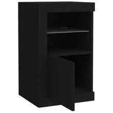 Larryhot Gabinete auxiliar con luces  de madera de ingeniería negra, hermoso y práctico, ideal para almacenamiento y decoración del hogar. - Negro - Ver 6