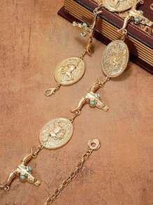 1 件女士波西米亚风格雕花金属腰链，带绿松石装饰，适合西装、晚间约会、派对、婚礼、万圣节派对、圣诞礼物秋季、秋季、万圣节 - 牛 - 查看 3