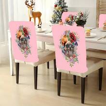 1 pieza/4 piezas/6 piezas/10 piezas Funda de silla de felpa corta con estampado de calavera y flores, funda de silla desmontable de tela de felpa corta, protector de respaldo de silla, cubierta decorativa para silla de comedor, apta para todas las estaciones, funda de silla decorativa para días festivos, para comedor, sala de estar, protección de silla para el hogar, con protección de respaldo, apta para restaurante, oficina, sala de estar, hotel y decoración del hogar