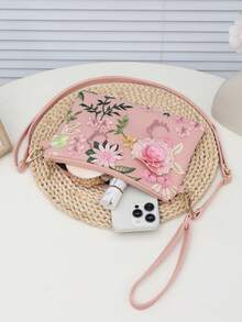 1个花卉刺绣信封包，亮片刺绣叶子和花朵提花时尚单肩包，休闲百搭派对斜挎包，可调节撞色肩带，独特设计春夏腋下包，适合购物、夜店等各种场合，闪亮亮片晚宴包，时尚信封手拿包，优雅女士手提包和钱包