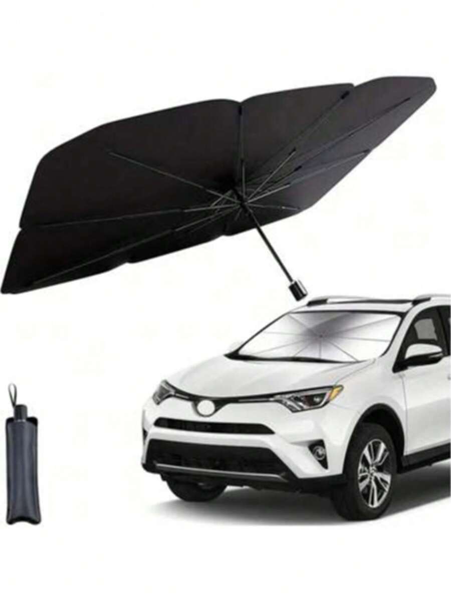 1 pieza Cortina parasol para el parabrisas delantero del coche de 140*80cm, visera solar plegable de aislamiento de calor de titanio plateado con protección UV - Multicolor - Ver 1