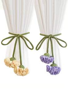 2 件花卉窗帘绑带，配优雅装饰窗帘绳，绿色长绳花卉图案，家居和办公室窗帘杆配件，美观时尚的家居装饰 - 彩色 - 查看 10