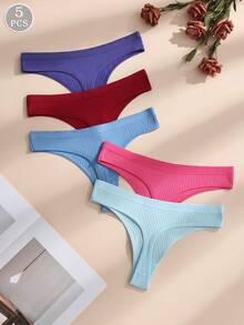 Quần lót bikini liền mạch gợi cảm màu trơn 5 chiếc/gói dành cho nữ, chất liệu cotton thoáng khí, không đường may, kiểu dáng tối giản - Nhiều màu - Xem 3