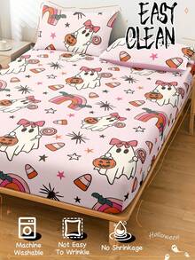 Sábana ajustada con tema de Halloween, protector de colchón con tema de Halloween, funda de cama, cómoda y transpirable, anti-pelusas, patrón de dibujos animados, decoración de habitación, a prueba de polvo y antideslizante, adecuado para todos los tamaños de cama - individual, doble, queen, king, adecuado para todas las estaciones, no incluye almohada y funda de almohada, lavable a máquina, regalo festivo, decoración de otoño, decoración de habitación - Multicolor - Ver 6
