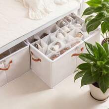 1 pièce Boîte de rangement pour chaussures sous le lit avec grille de 12/16/20 compartiments en tissu visible, organisateur de chaussures pour baskets et sandales, convient pour l'organisation de la maison - Noir - Voir 10