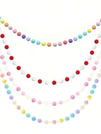 24 Balls/1set Pom Pom Flower Wreath DIY, Colorful Fluffy Ball Garland 7.5 Feet Long, Suitable For Holiday Birthday Party Banner, Valentine's Day, Easter, Halloween, Thanksgiving, Christmas Wall Decor