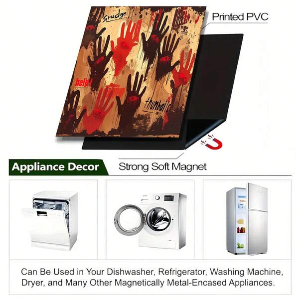 1 pieza Imán para lavavajillas con estampado de palma de terror de Halloween, resistente al aceite, impermeable, fácil de limpiar, con imán en la parte posterior, adecuado para decoración de muebles y electrodomésticos con carcasa metálica como refrigerador, lavavajillas, lavadora | Material magnético duradero
