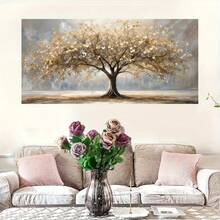 1 件无框优雅生命之树金色叶子金色和米色帆布印刷品，大尺寸装饰海报，适合客厅墙壁装饰、卧室、办公室墙壁装饰节日礼物无框 - 彩色 - 查看 7