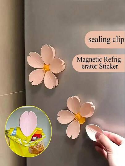 Food Bag Clips, Sakura Sealing Clip, Food Bag Sealing Clips, Ins Style Refrigerator Sticker, 5 Clamps Sealer Clip, Cherry Blossom Magnetic Refrigerator Sticker Seal Clip, For Various Plastic Bags And Snack Bags, Bedroom,Travel, Office, School, Snack Bread Food, Airtight Seal For Packaging Bag.
