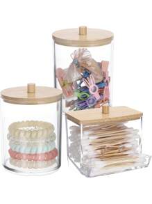 1/2/3pcs Qtip Bathroom Storage Box - Ball, Swab, Round Pad, Dental Floss, Makeup Brush, Hair Tie, Suitable For Bathroom Storage, Dressing Table Storage - Multicolor - View 3