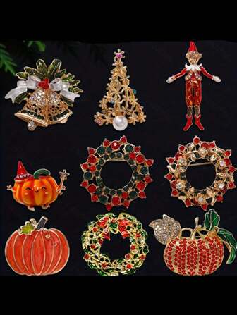 Zirconia Pumpkin Brooch, Christmas Series Jewelry Brooch, Vintage Full Crystal Christmas Accessory Snowflake Clothing Brooch, High-End Christmas Brooch