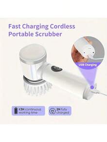 1 Set Electric Cleaning Brush,Waterproof Electric Spin Scrubber,Handheld Kitchen Cleaner Cordless,Spinning Cleaning Brush,Power Scubber Bathroom Rechargeable Scrub Brush,Automatic Rotating Power Cleaning Brush Scrubber For Cleaning,Kitchen,Bathroom,Home,Household Suppliers - White - View 5