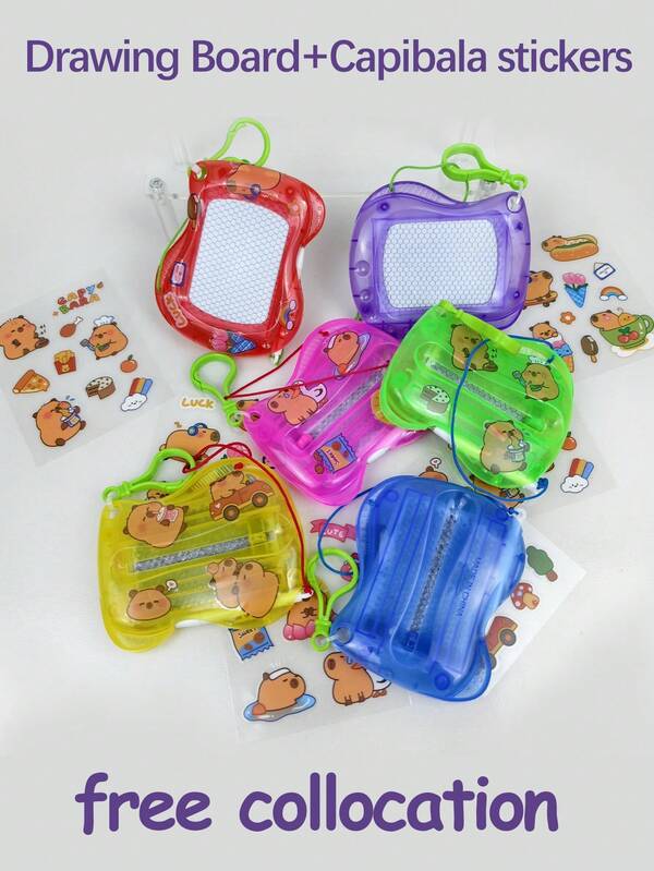 Tableaux de dessin miniatures de Noël (2/6/12 pièces) | Bloc-notes à griffonner effaçable avec autocollants de capybara - Porte-clés de sac à dos, faveurs de fête de Noël (couleurs et styles d'autocollants aléatoires)