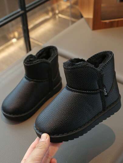 زوج من بوت الثلج للأطفال، تصميم بسيط ذو لون واحد، دافئة وذات قاع ناعم مانع للانزلاق للأولاد والبنات