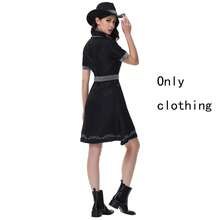 En stock Costume de cowgirl occidental pour femmes adultes, déguisement de fête d'Halloween et de carnaval, robe à boutons devant et poches zippées de couleur unie