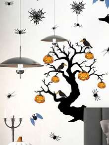 1pc Halloween Wall Sticker, Bat Spider Dead Tree Pumpkin Witch Home Decor Wall Decal, Glass Window Sticker, Party Atmosphere Decoration Sticker, Fun Wall Decal - Halloween Wall Stickers - View 3