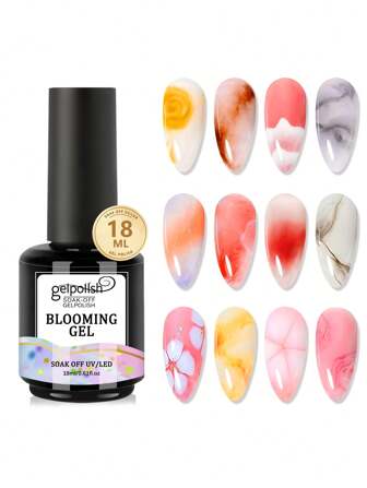 18ML Clear Blooming Gel, Soak Off UV LED Gel Polish For Spreading Effect, Magic Marble Watercolor Flower Blooming Nail Polish Semi Permanent Nail Art