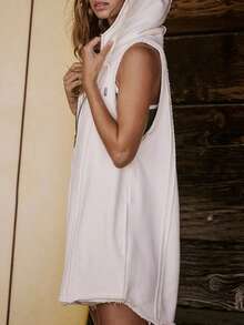 Short Half Zipper Sports Jumpsuit For Fitness Outdoor Leisure Sleeveless Loose Hoodie For Women - 白色 - 查看 3