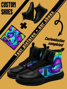 Custom High-Top Boots, Faux Leather Upper, Personalized Design, Upload Your Picture, Soft And Comfortable, Street Style, Stylish Customized Gift For Mom/Dad/Her/Him/Girlfriend/Boyfriend/Wife/Husband/Friend