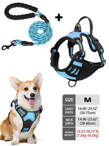 High Reflective Dog Harness Leash Collar Set, Adjustable Padded Dog Vest, Reflective Non-Obstructive Pet Oxford Vest With Front & Back Easy Control Handles, Comfortable, No-Choke Design Pet Vest Leash Collar Set - Ideal Choice For Outdoor Adventure, Multiple Sizes - Suitable For Small, Medium And Large Pets (If In Doubt Between 2 Sizes, Opt For The Larger Size As It Can Be Adjusted)