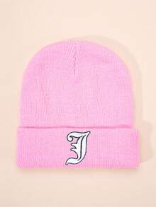 1 件哥特式 26 个英文字母刺绣儿童针织帽，男孩女孩户外休闲冬季保暖寒冷天气帽，适合日常穿着和服装 - 粉色 - 查看 60