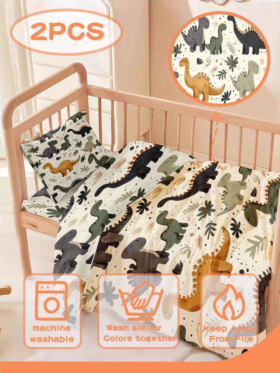 1/2 Bộ chăn ga gối hai mặt hình khủng long nhỏ cho bé, Bộ cho trẻ sơ sinh/mẫu giáo, Vỏ chăn in kỹ thuật số họa tiết dễ thương, Vỏ chăn và vỏ gối cho trẻ mới biết đi, trẻ sơ sinh, trẻ nhỏ - Nhiều màu - Xem 1