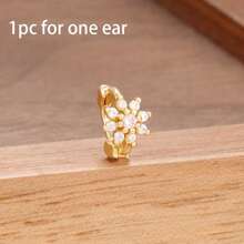 1 Peça Brinco Argola Pequena com Zircônia, Brinco Dourado 18K com Florzinha, Brincos de Cartilagem, Labrete, Tragus, Hélix, Joias de Piercing