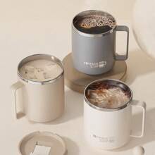 WORTHBUY 1 个 500ML 304 不锈钢咖啡杯带盖和手柄，便携式双层保温水杯，防烫防漏牛奶咖啡杯，大容量饮水杯，适合学生和成人在家中、学校、宿舍、办公室、户外露营、野餐、旅行、上学时使用