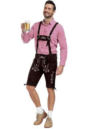 德国慕尼黑啤酒节背带短裤男士，慕尼黑啤酒节巴伐利亚皮裤短裤