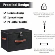 Storage Bins Boxes With Zipper Lid Combination Lock PU Leather Handles Cotton Linen Fabric Lidded Lockable Baskets Foldable Washable Closet Shelf Organizer Container (Light Green, Large)Halloween - 黑色 - 查看 10