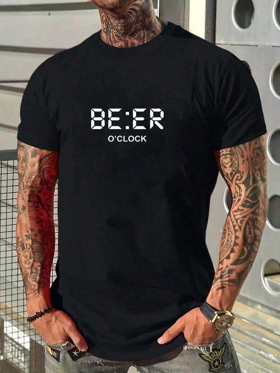Men's Graphic Letter T-Shirt - 黑色 - 查看 1
