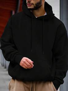 Sudadera con capucha para hombres - Sudadera roja vibrante con patrón valiente y texto inspirador, tela gruesa para otoño e invierno, estilo casual de calle para uso diario, equipo de otoño e invierno, diseño de patrón audaz - Negro - Ver 2