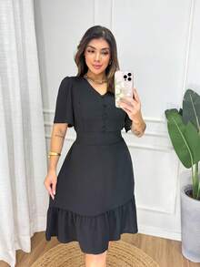 Duna Short Women's Dress With Elastex On The Back / Evangelical Fashion - 黑色 - 查看 3