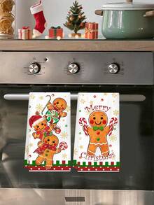 2pcs Christmas Gingerbread Man Hand Towels, Soft Absorbent Microfiber Cleaning Cloths, Suitable For Christmas Kitchen Decor (2026), Table Decor, Home Decor, Bathroom Decor, Housewarming Gift, New Year Gift (2027) - Multicolor - View 10