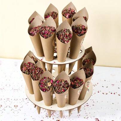 1 Set - Supporto in legno per coni di coriandoli di carta multicolore, supporto in carta kraft, decorazioni rustiche per matrimoni e feste, supporto per coni di coriandoli di carta multicolore, forniture per feste di compleanno, bomboniere per matrimoni, decorazioni per matrimoni