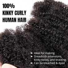 18Inch Natural Black 1B# 2Packs /100g Afro Kinkys Bulk Human Hair For Dreadlock Extensions Loc Repair Braiding Twist Tight Afro Kinky Human Hair For Loc - Natural Black - 查看 3
