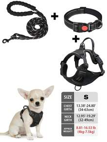 High Reflective Dog Harness Leash Collar Set, Adjustable Padded Dog Vest, Reflective Non-Obstructive Pet Oxford Vest With Front & Back Easy Control Handles, Comfortable, No-Choke Design Pet Vest Leash Collar Set - Ideal Choice For Outdoor Adventure, Multiple Sizes - Suitable For Small, Medium And Large Pets (If In Doubt Between 2 Sizes, Opt For The Larger Size As It Can Be Adjusted)