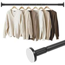 AutoFu Telescopic Net Voile Tension Curtain Rail Pole Rod Rods Extendable Spring Loaded, Wardrobe Rail, Extendable Wardrobe Pole, Heavy Duty Clothes Rail With End Sockets, Adjustable Wardrobe Rail For Wardrobe, Balcony, Bathroom - Black- 90-160cm - View 2