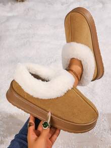 Women's Plush Comfortable And Fashionable Slippers, Warm And Soft House Slippers Women's Thick-Soled Snow Boots - Warm, Durable, Anti-Slip And Comfortable Outdoor Shoes Thick Flat Winter Slippers Style Boots - Khaki - View 5