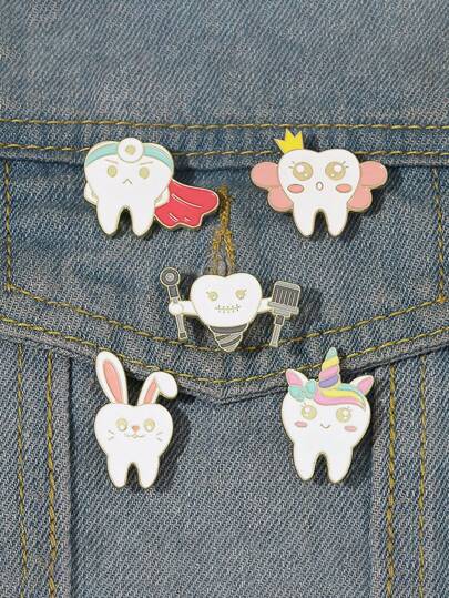 1/5pcs Cute Teeth Shaped Metal Brooch, Fruit & Candy Elements Combined With Quirky Teeth Design, Suitable For Denim, Backpack, Daily Outfit, Eye-Catching, Great Gift For Best Friends, #Adorable Accessories #Creative Brooch #Fashion Essential